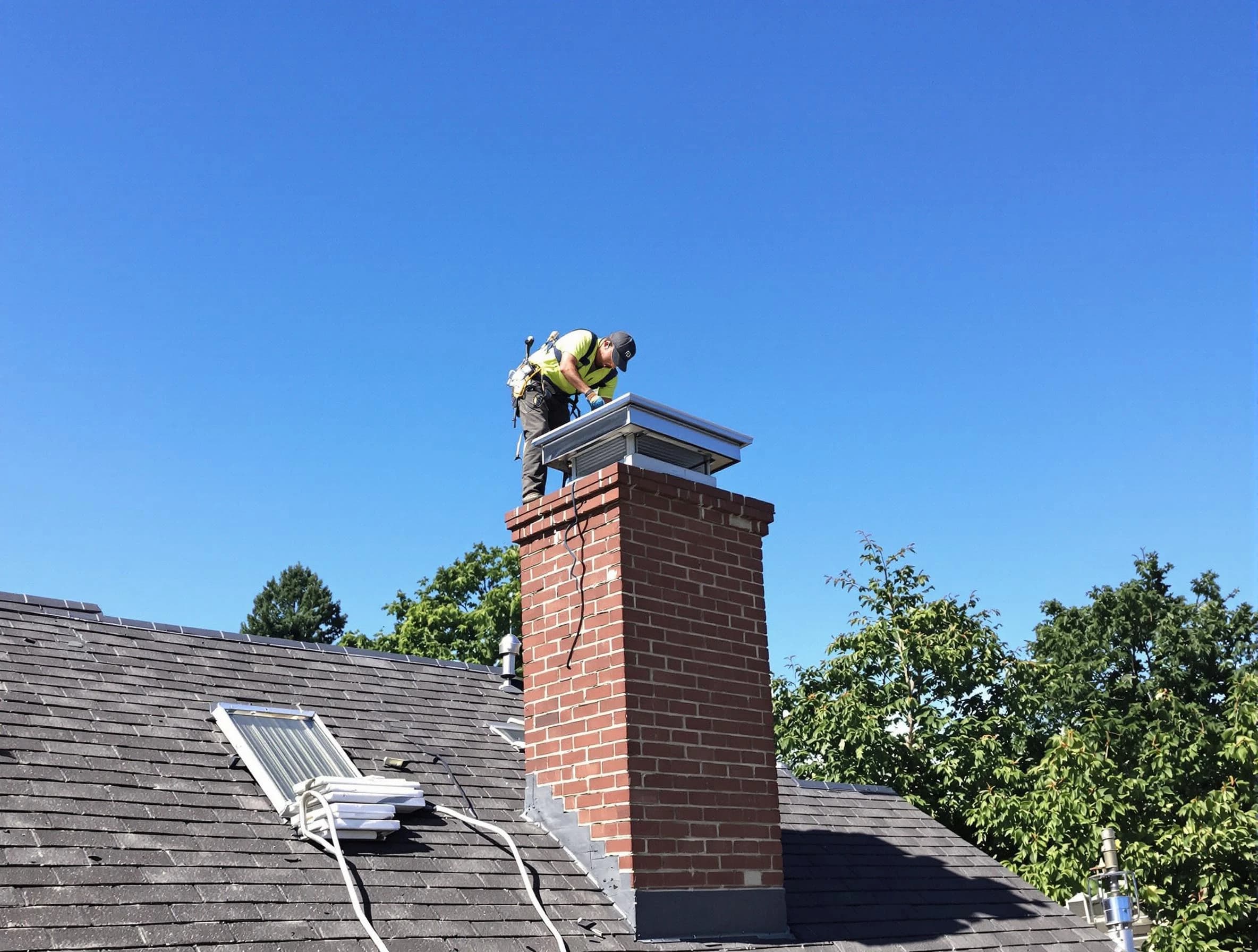 Acworth Chimney Sweep technician measuring a chimney cap in Acworth, GA