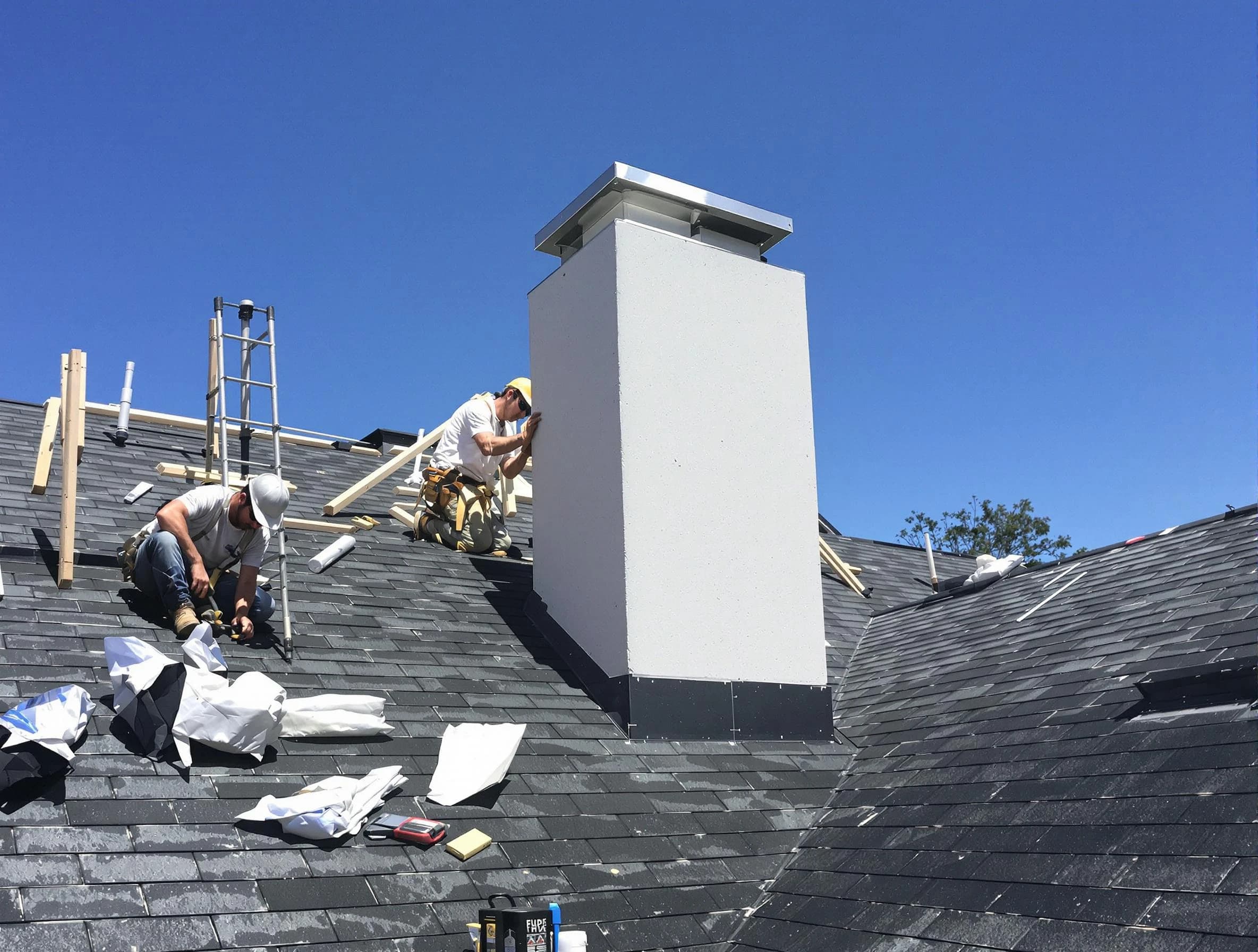 Acworth Chimney Sweep crew installing a new chimney in Acworth, GA