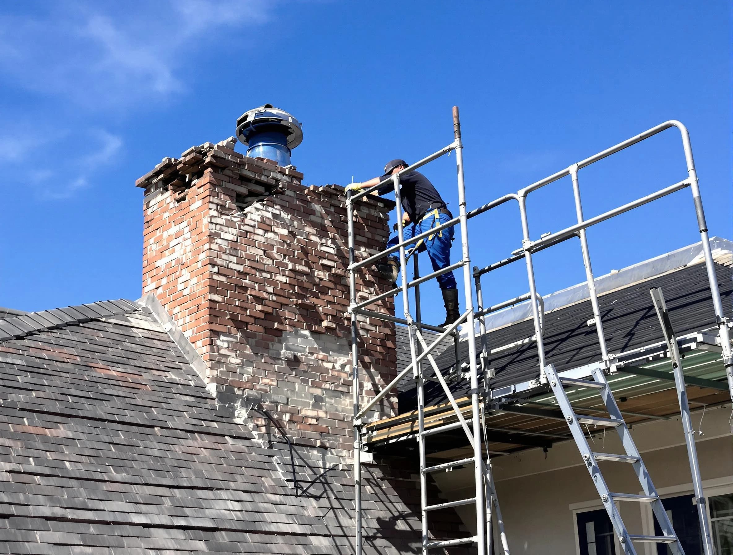 Rebuilding a chimney structure by Acworth Chimney Sweep in Acworth, GA