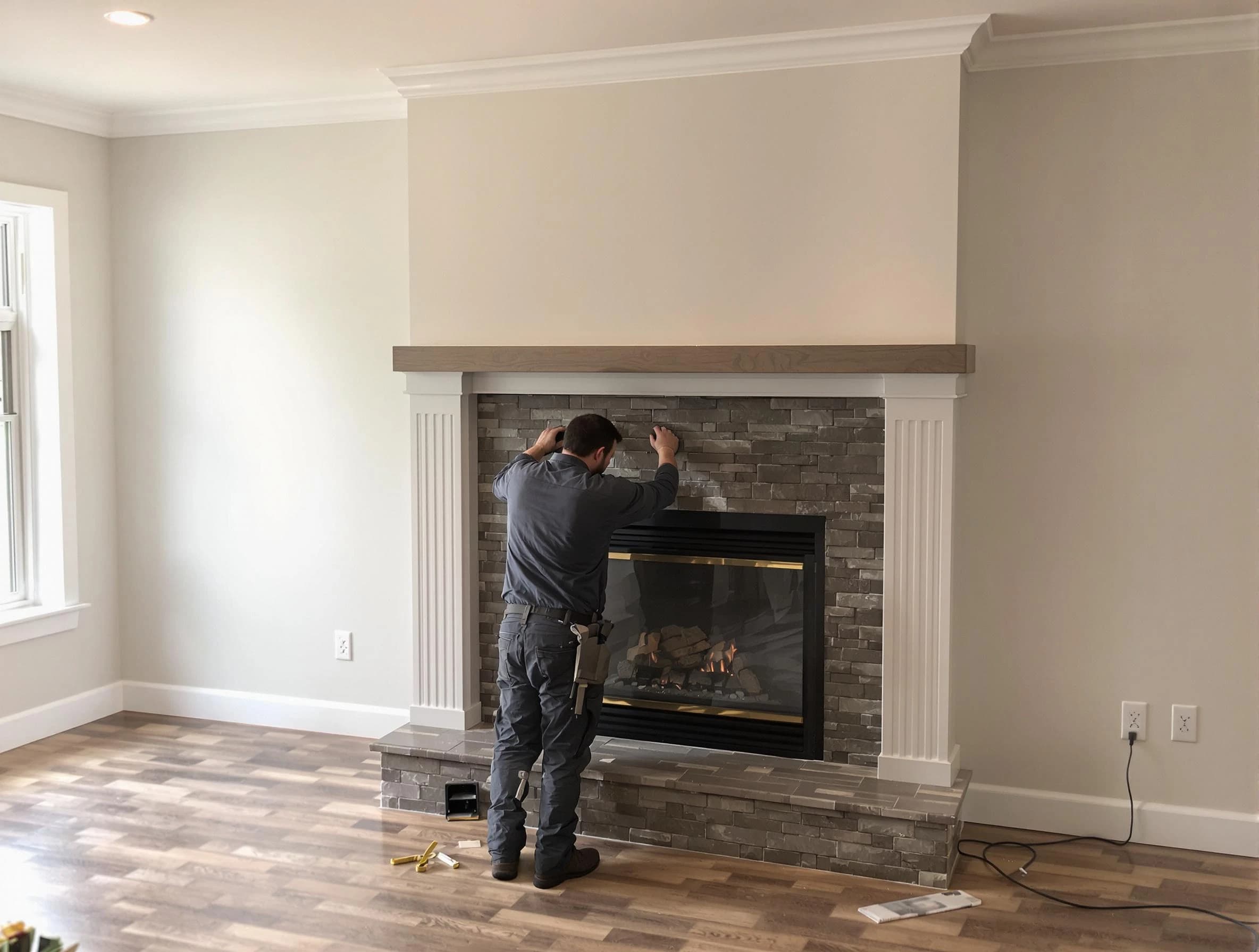 Acworth Chimney Sweep finishing a custom fireplace install in Acworth, GA