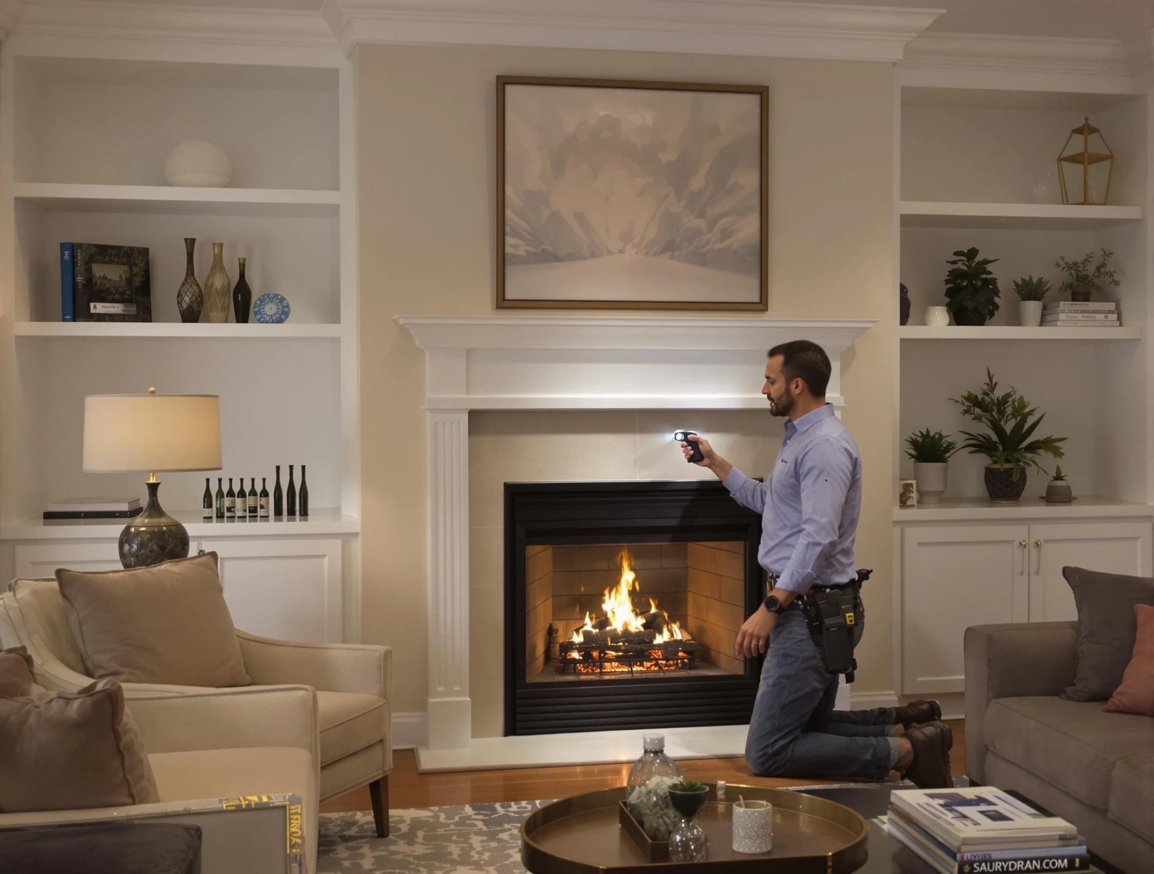 Acworth Chimney Sweep conducting a fireplace safety inspection in Acworth, GA