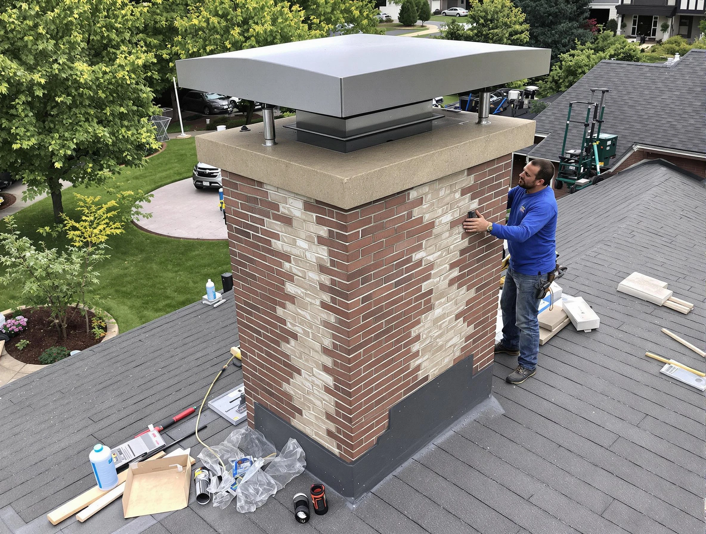 Acworth Chimney Sweep team working on a custom chimney remodel in Acworth, GA